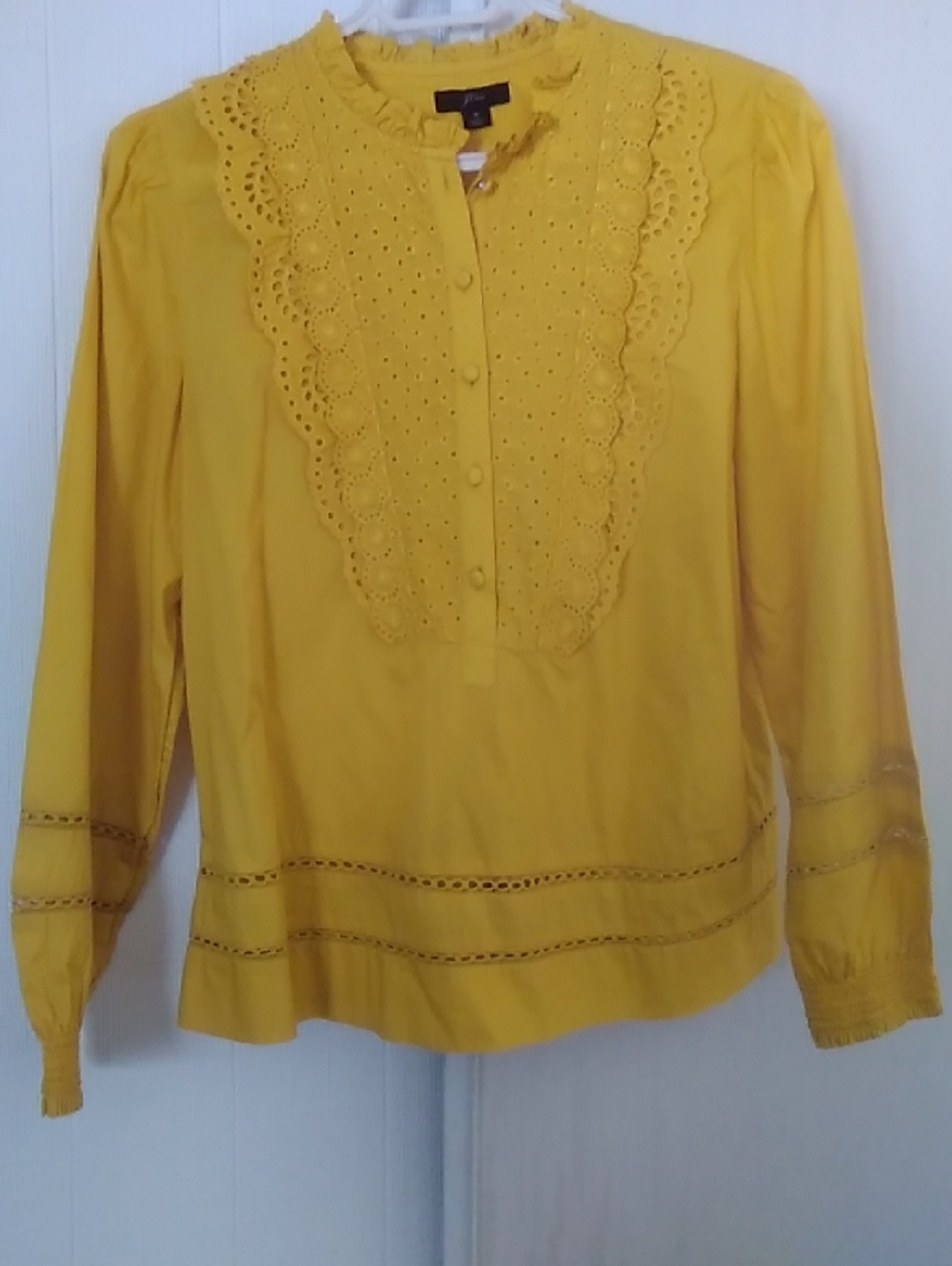 J. Crew Yellow Eyelet Bib Button-Front Blouse